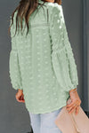 Swiss Dot Split Neck Ruffle Babydoll Blouse