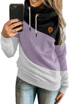 Multicolor Colorblock Cowl Neck Pullover Hoodie