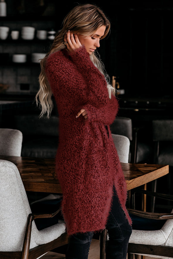 Fuzzy Knit Cardigan with Pockets