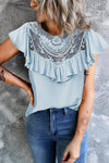 Lace Splicing Ruffled Short Sleeve T-shirt