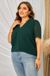 V Neck Lace Crochet Swiss Dot Short Sleeve Blouse