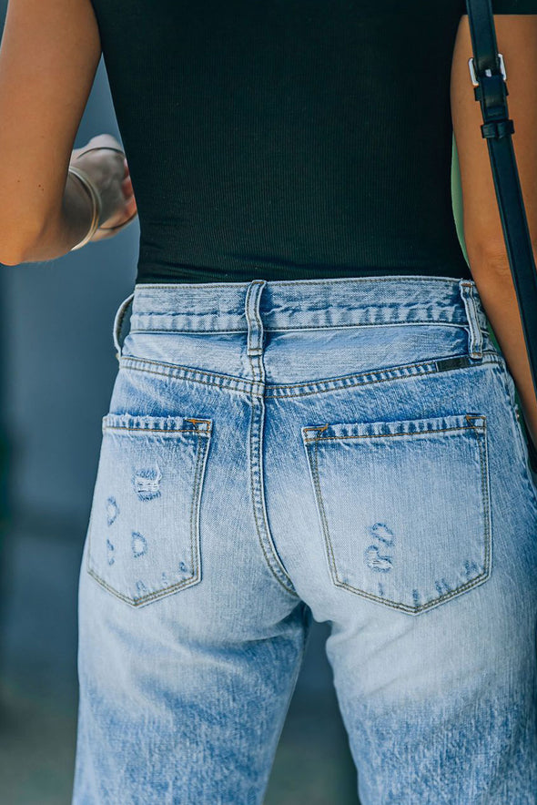 Medium Wash High Rise Straight Leg Jeans