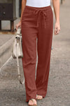Elastic Waist Drawstring Wide Leg Pants