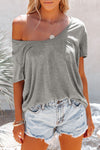 Solid Pocket Front Scoop Neck Short Sleeve T-shirt