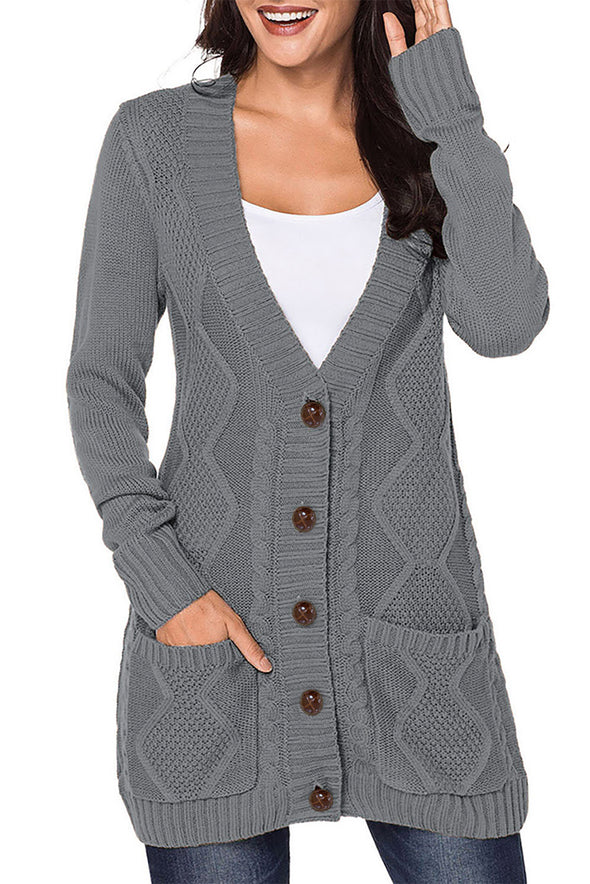 Front Pocket and Buttons Closure Cardigan