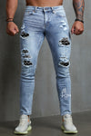 Men's Skull Print Patchwork Distressed Skinny High Waist Jeans