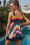 Multicolor Tie Dye Ombre Swimdress Tankini Set