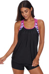 Blouson Striped Printed Strappy T-Back Push up Tankini Top