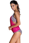 Grey Layered-Style Striped Tankini with Triangular Briefs