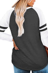 Crewneck Striped Splicing Sleeve Patchwork Plus Size Top