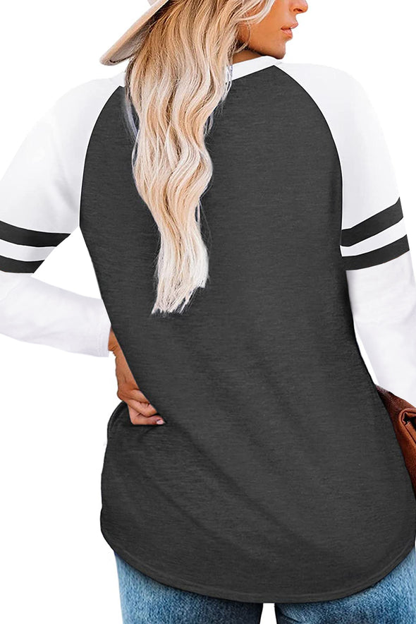 Crewneck Striped Splicing Sleeve Patchwork Plus Size Top