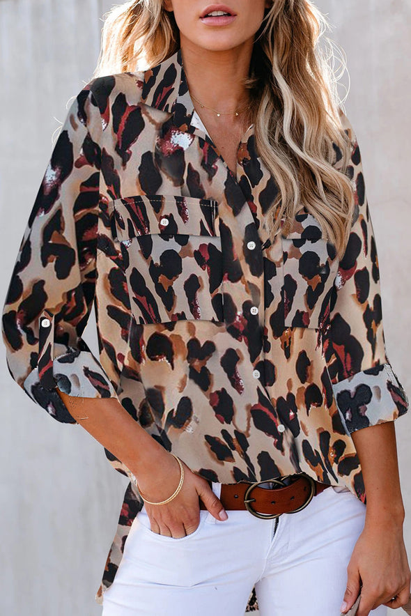 Classic Leopard Print Shirt with Pockets