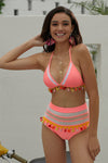 Pom Pom Mesh Insert High Waist Bikini