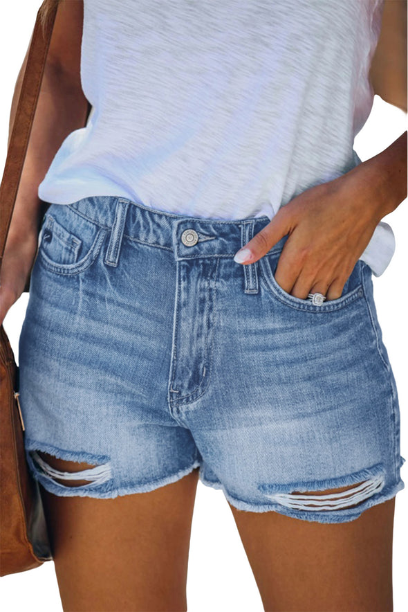 High Waist Frayed Denim Shorts