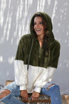 White Colorblock Furry Hoodie