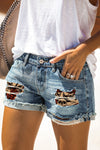 Women's Distressed Ripped Rolled Hem Blue Denim Shorts