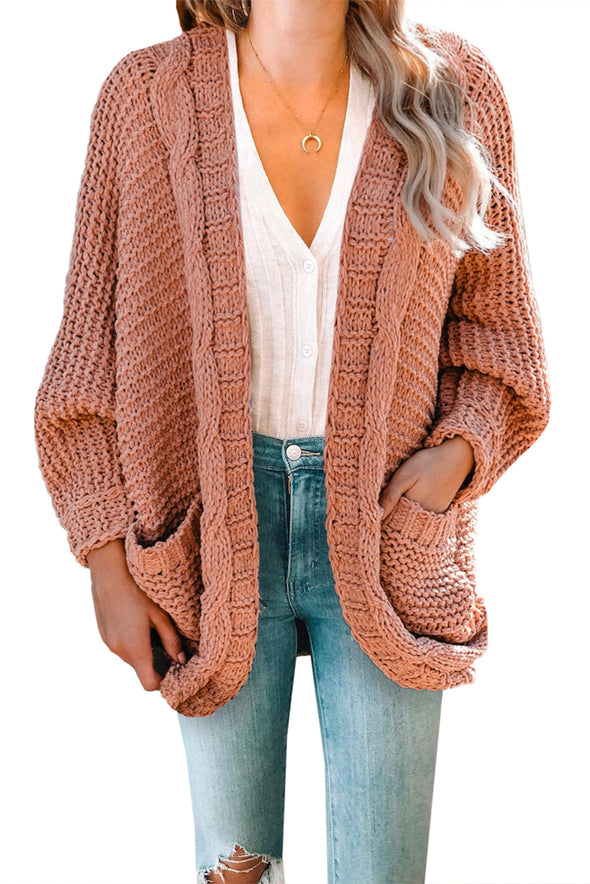 Chunky Knit Solid Cardigan with Pocket