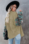 Khaki Aztec Pattern Sleeve Pocketed Corduroy Shirt