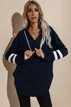 Striped Side Split V Neck Hoodie