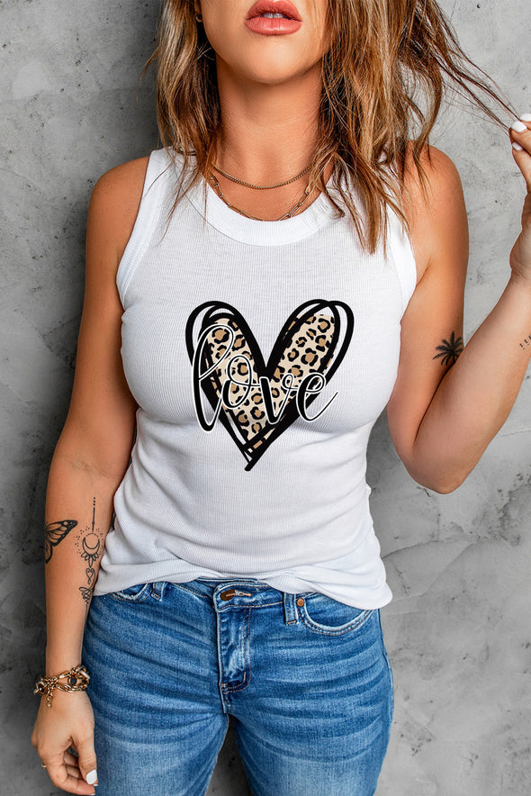 Solid White Round Neck Ribbed Tank Top