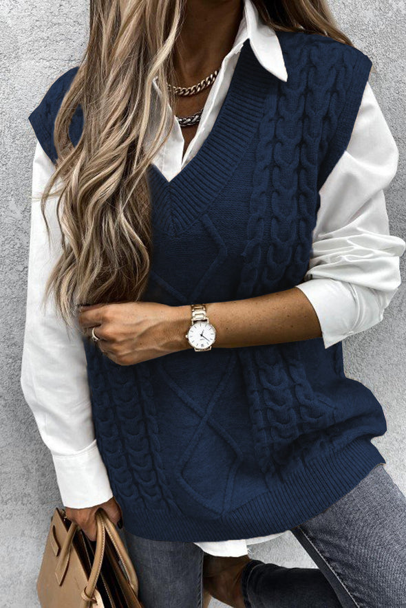 Wine Sleeveless Cable Knitted Sweater Tank