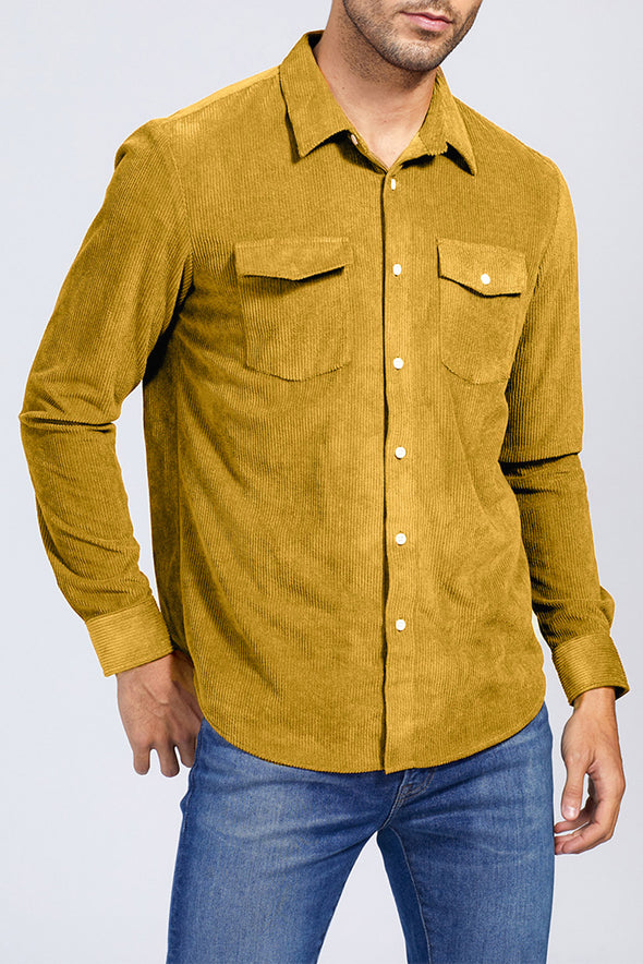 Men Corduroy Flap Pocket Button Front Shirt