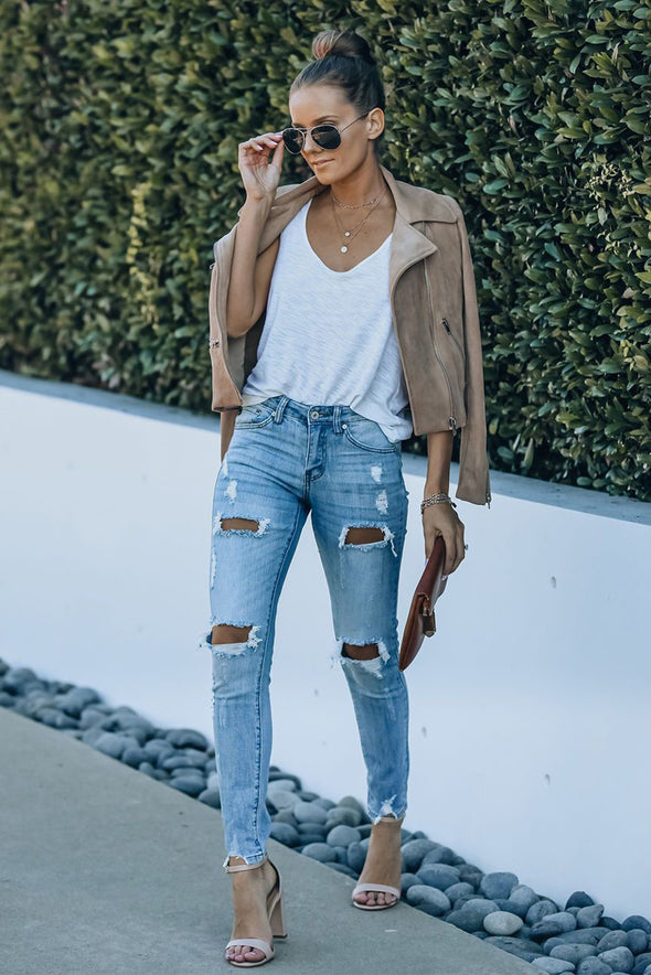 High Waist Distressed Skinny Jeans