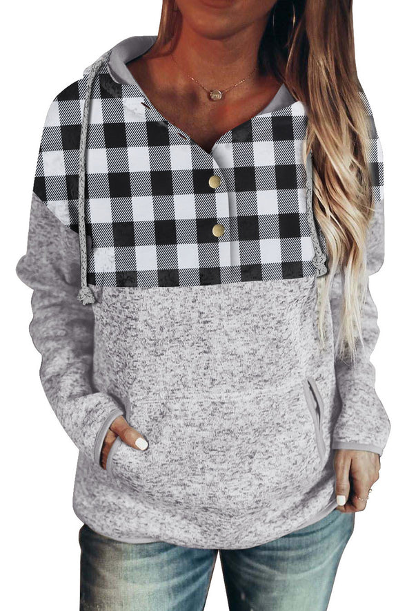 Plaid Splicing Pocketed Hoodie