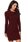 Asymmetric Buttoned Collar Black Bodycon Sweater Dress