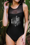 Strappy Hollow-out Back Mesh One-piece Swimwear