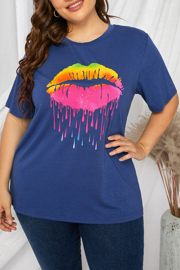 Neon Lips Graphic Plus Size T-shirt