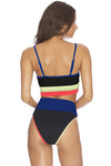 Spaghetti Straps Colorblock Ribbed High Waisted Swimsuit