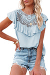 Lace Splicing Ruffled Short Sleeve T-shirt