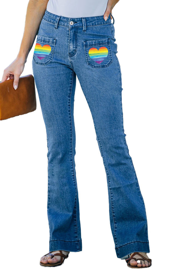 Vintage Casual Pocket Flared Jeans