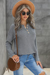 Henley Pullover Drop Shoulder Sweater with Slits