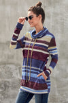 Multicolor Cowl Neck Striped Long Sleeve Sweatshirt