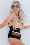 Colorblock Mesh Backless One-piece Swimwear