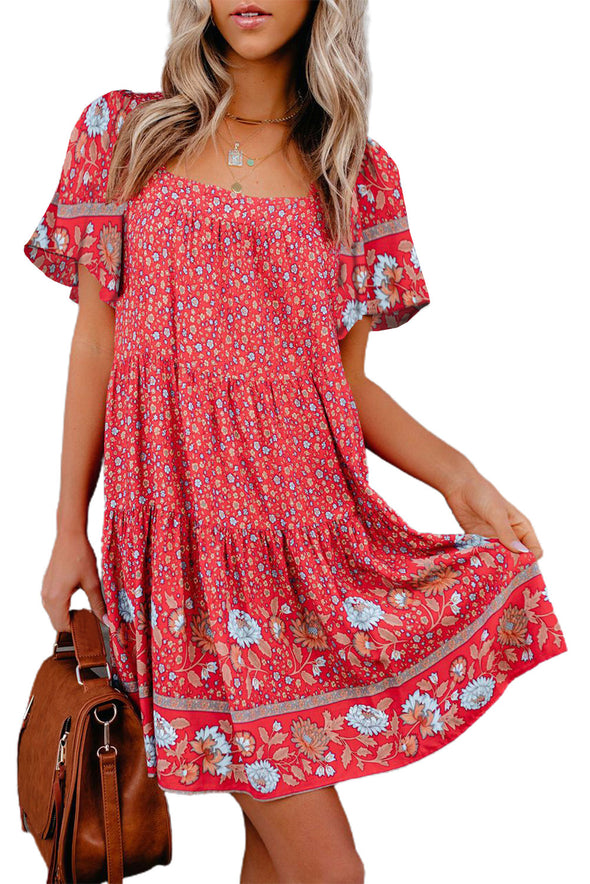 Flutter Sleeve Floral Tiered Babydoll Dress