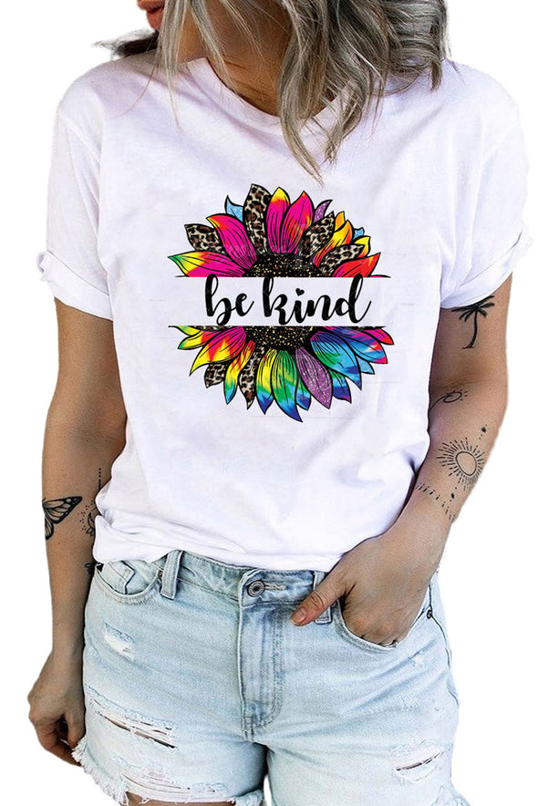 Leopard Sunflower Cactus Print Short Sleeve T Shirt