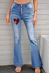Dark Blue Mid Rise Button Front Flare Denim