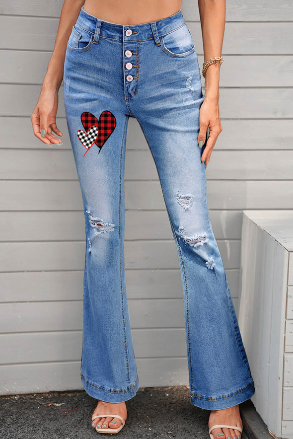 Dark Blue Mid Rise Button Front Flare Denim