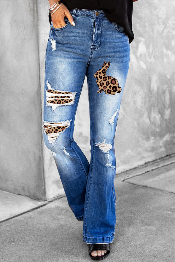 High Waist Distressed Flare Jeans