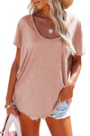 Solid Pocket Front Scoop Neck Short Sleeve T-shirt