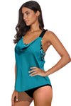 Cowl Neck Splicing Tank and Panty Tankini Set