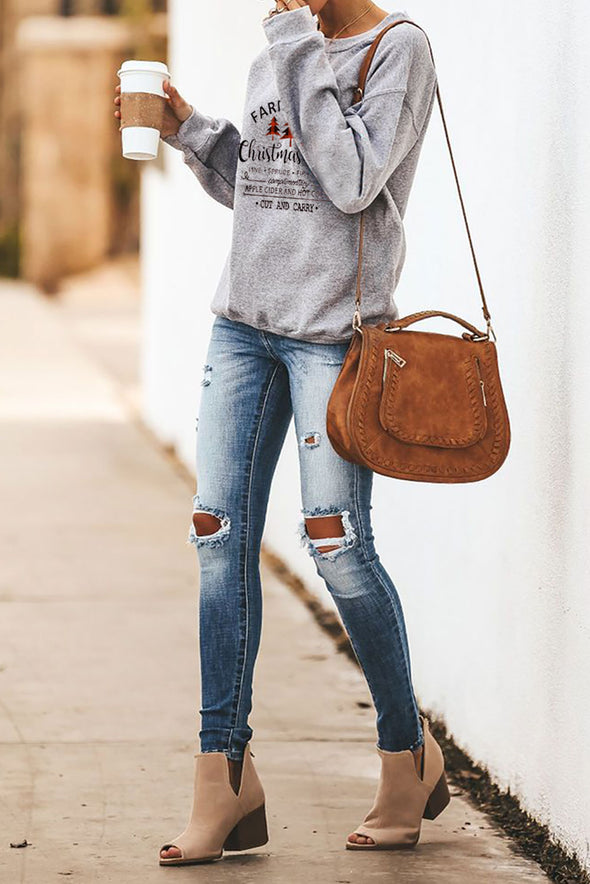 Merry Christmas Letters Print Pullover Sweatshirt