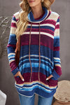 Multicolor Cowl Neck Striped Long Sleeve Sweatshirt