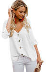 Button Detail Roll up Sleeve Blouse
