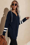 Striped Side Split V Neck Hoodie