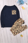 Casual Long Sleeve Leopard Pants Loungewear Set