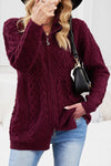 Wine Red Zip-up Open Front Knitted Sweater